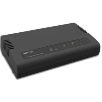 Суич Repotec RP-G108, 1000Mbps, 8 порта, 8x 10/100/1000Mbps RJ-45 | JAR Computers Repotec RP-G108
