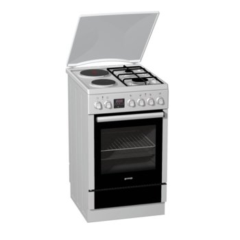 Готварска печка GORENJE K 57306BG AW, клас А, 6400 W, 59л., 2 нагревателни зони + 2 газови котлона, SilverMatte емайл, StayWarm функция, бяла | JAR Computers GORENJE K 57306BG AW