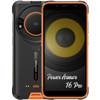 Смартфон Ulefone Power Armor 16 Pro (оранжев), поддържа 2 SIM карти, 5.93" (15.06cm) HD+ дисплей, осемядрен MediaTek Helio G25 4x2.0GHz & 4x1.5GHz, 4GB RAM, 64GB Flash памет(+microSD слот), 16 + 2 + 8 Mpix камери, Android, 405g | JAR Computers Ulefone Power Armor 16 Pro 4/64GB Orange