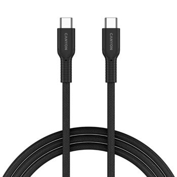 Кабел Canyon Charge & Sync Cable OnWire 60CL (CND-CCAP60AB10B), от USB-C(м) към USB-C(м), 1m, 60W, черен | JAR Computers Canyon Charge & Sync Cable OnWire 60CL