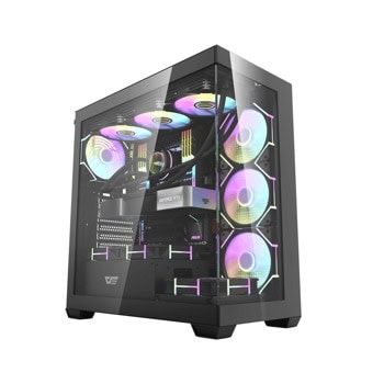Кутия Darkflash DS900 Black, ATX/mATX/Mini-ITX, 1x USB 3.1 Type-C, 7x 120mm вентилатора A-RGB, с прозорец, черна, без захранване | JAR Computers Кутия Darkflash DS900 черна