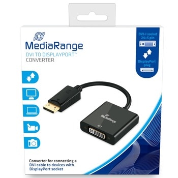 Преходник MediaRange MRCS174, от DisplayPort (м) към DVI-I (ж), черен, позлатени конектори | JAR Computers MediaRange MRCS174
