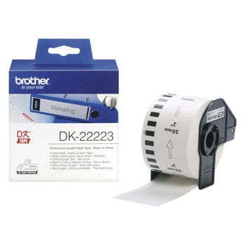 Лента за етикетен принтер Brother тип DK, черно върху бяло, 50mm x 30.48m, PN: DK-22223 | JAR Computers ЛЕНТА ЗА ЕТИКЕТНИ ПРИНТЕРИ BROTHER ТИП QL - CONT