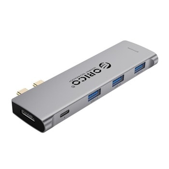 Докинг станция Orico 2CT-5H-GY, интерфейс 2x USB-C (Thunderbolt3) към 1x HDMI, 3x USB-A, 1x USB-C (Thunderbolt3), сив image