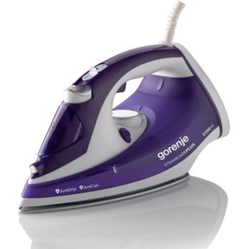 Парна ютия Gorenje SIH2200BBC, 90 гр/мин пара, система за самопочистване, система против котлен камък, сухо гладене, 2200 W, лилава | JAR Computers Парна ютия Gorenje SIH2200BBC