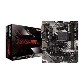 Дънна платка ASRock B450M-HDV R4.0 (Refurbished), B450, AM4, DDR4, PCI-E(HDMI&DVI&VGA), 4x SATA 6Gb/s, 1x Ultra M.2 Socket, 4x USB 3.1 (Gen1), Micro ATX | JAR Computers ASRock B450M-HDV R4.0 Ref