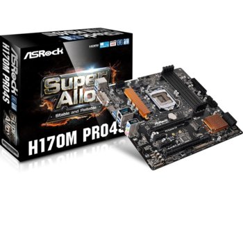 Дънна платка ASRock H170M Pro4S, H170, LGA1151, DDR4, PCI-E (HDMI&DVI)(CFX), 6x SATA 6Gb/s, 1x Ultra M.2 Socket, 6x USB 3.0, micro ATX | JAR Computers ASRock H170M Pro4S