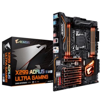 Дънна платка Gigabyte X299 AORUS Ultra Gaming (rev. 1.0), X299, LGA2066, DDR4, PCI-E(CF&SLi), 8x SATA 6Gb/s, 3x M.2, 1x USB Type-C, ATX | JAR Computers Gigabyte X299 AORUS Ultra Gaming (rev. 1.0)