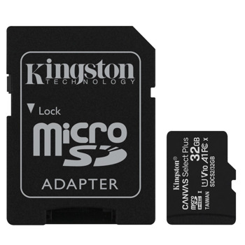 Карта памет 32GB MicroSDHC с адаптер, Kingston, Class 10 UHS-I, скорост на четене 100MB/s, скорост на запис 10 MB/s image