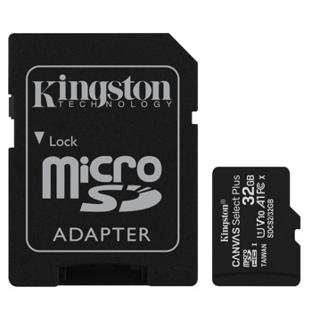 Карта памет 32GB MicroSDHC с адаптер, Kingston, Class 10 UHS-I, скорост на четене 100MB/s, скорост на запис 10 MB/s | JAR Computers Карта памет 32GB MicroSDXC с адаптер