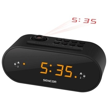 Радиочасовник Sencor SRC 3100 B, цифров, FM тунер, 0.9'' LED дисплей, 10 предварителни настройки, червена проекция на часовника, черен image