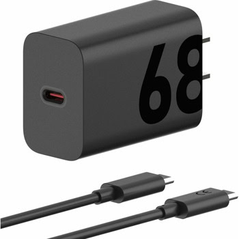 Зарядно устройство Motorola TurboPower PG38C06281 (Разопакован продукт), от контакт към USB-C(ж), 5V/3A, 68W, черно, USB-C към USB-C кабел | JAR Computers Motorola TurboPower 68W MC-682N PG38C06281