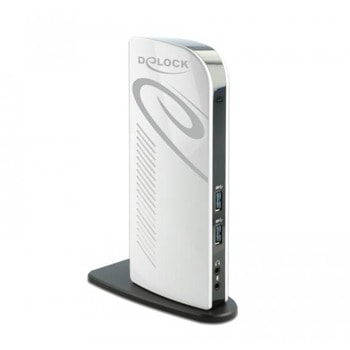 Докинг станция De-Lock 87771, от USB B към 6x USB A, 2x HDMI, 1x RJ45, 1x AUX In/Out, бяла | JAR Computers De-Lock