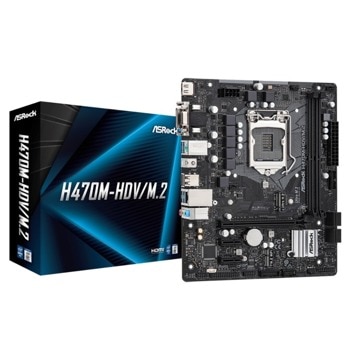 Дънна платка ASRock H470M-HDV/M.2, H470, LGA1200, DDR4, PCI-E 3.0 (HDMI/DVI/VGA), 4x SATA 6Gb/s, 1x M.2, 4x USB 3.2 Gen 1, mATX | JAR Computers Asrock H470M-HDV/M.2 90-MXBG80-A0UAYZ