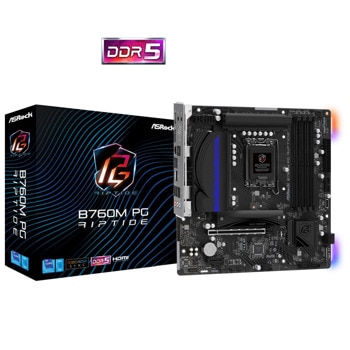 Дънна платка ASRock B760M PG Riptide, B760, LGA1700, DDR5, PCIe 4.0 (HDMI/DP), 2x M.2, 4x SATA 6Gb/s, 1x USB 3.2 Gen1 Type-C, 3x USB 3.2 Gen1 Type-A, Micro ATX | JAR Computers ASRock B760M PG RIPTIDE