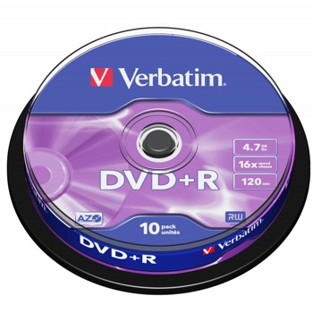 Оптичен носител DVD+R media 4.7GB, Verbatim 43498, 16x, 10бр. | JAR Computers Verbatim DVD R 4.7GB 10бр. 43498