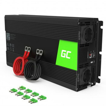 Инвертор Green Cell INV25, 1500W, от DC 12V към AC 230V, 1x USB-A, модифицирана синусоида, за кола | JAR Computers Green Cell INV25