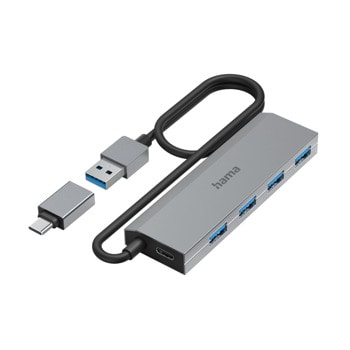 USB хъб HAMA-200138, 4 порта, от USB Type C към 4x USB 3.2 Type-А, 1м кабел | JAR Computers HAMA-200138