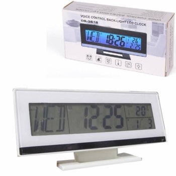 Часовник/будилник, Royal DS-3618, цифров часовник с календар, подсветка, термометър, гласов контрол, бял image