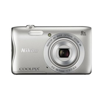 Nikon CoolPix S3700 (сребрист) + калъф + карта 8GB