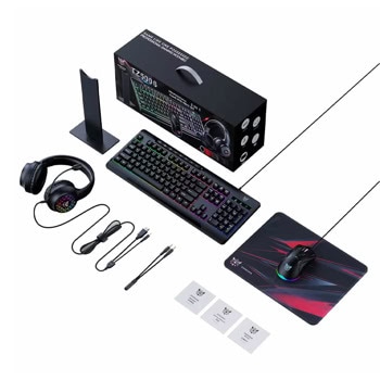 Комплект клавиатура, мишка, слушалки, пад и стойка за слушалки Onikuma TZ5006, RGB подсветка, USB, Jack 3.5mm, черни | JAR Computers Onikuma TZ5006