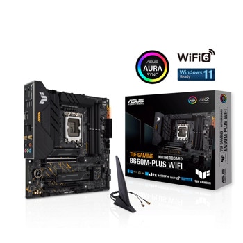Дънна платка Asus TUF Gaming B660M-Plus WiFi, B660, LGA1700, DDR5, PCI-E 5.0, (DP&HDMI), 4x SATA 6Gb/s, 2x M.2, 1x USB 3.2 Gen 2x2 Type-C, Wi-Fi 6, Bluetooth v5.2, mATX | JAR Computers Asus TUF GAMING B660M-PLUS WIFI 90MB1AZ0-M0EAY0
