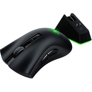 Мишка Razer DeathAdder V2 Pro в комплект с безжично зарядно Razer Mouse Dock Chroma (RZ01-03350400-R3G1), оптична (20 000dpi), безжична/жична, Bluetooth, USB, 8 програмируеми бутона, RGB подсветка, до 120 часа живот на батерията, черна | JAR Computers Razer DeathAdder V2 Pro + Mouse Dock RZ01-03350400
