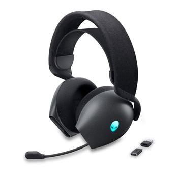 Слушалки Dell Alienware AW720H, безжични/жични, USB-C, USB-A адаптер, Jack 3.5mm, микрофон, гейминг, 40mm говорители, черни (Dark Side of the Moon) | JAR Computers Alienware AW720H Dark Side of the Moon 545-BBDZ
