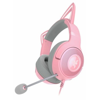 Слушалки Razer Kraken Kitty Edition V2 Quartz Ed. (RZ04-04730200-R3M1), микрофон, USB, гейминг, подсветка, розови | JAR Computers Razer Kraken Kitty V2 Quartz Ed. RZ04-04730200-R3M