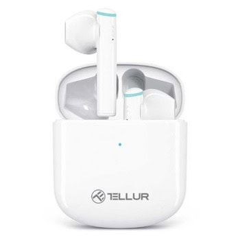 Слушалки Tellur Aura White (TLL511421), безжични, Bluetooth, микрофон, тип "тапи", IPX4 защита, до 4 часа време на работа, бели | JAR Computers Tellur Aura White TLL511421