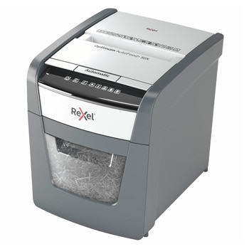 Шредер Rexel Optimum AutoFeed+ 50X, до 6 листа А4, раздробява хартия/карти/кламери/телчета, кошче за отпадъци с обем 20 литра | JAR Computers Шредер Rexel Optimum AutoFeed+ 50X