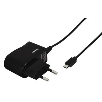 Зарядно устройство Hama 173670, от контакт към microUSB(м), 5V / 1A, черен | JAR Computers Зарядно HAMA 173670 MicroUSB 5V 1A с кабел черен