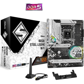 Дънна платка ASRock B650E Steel Legend WiFi, B650E, AM5, DDR5, PCI-E 5.0 (DP&HDMI)(CF), 3x M.2, 2x SATA 6Gb/s, 1x USB C, ATX | JAR Computers ASROCK B650E Steel Legend WiFi 90-MXBJY0-A0UAYZ