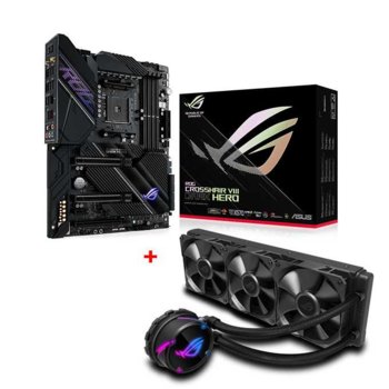 Дънна платка Asus ROG CROSSHAIR VIII Dark Hero в комплект с водно охлаждане за процесор Asus ROG STRIX LC 360, X570, AM4, DDR4, PCI-E 4.0, (CF&SLI), 8x SATA 6Gb/s, 3x M.2, USB 3.2 Gen 2, Wi-Fi, Bluetooth, ATX | JAR Computers Asus ROG CROSSHAIR VIII Dark Hero + ROG STRIX LC 3