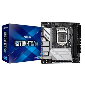 Дънна платка ASRock H570M-ITX/ac, H570, LGA1200, DDR4, PCI-E 4.0 (DP/HDMI), 4x SATA 6Gb/s, 2x M.2, 1x USB 3.2 Gen 2x2 Type-C, Wi-Fi, Bluetooth, Mini-ITX | JAR Computers ASRock H570M-ITX/ac