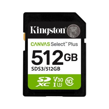 Карта памет 512GB SD, Kingston Canvas Select Plus, Class 10 UHS-I, скорост на четене до 150MB/s | JAR Computers 512G SD KINGST CANVAS SEL+ G3