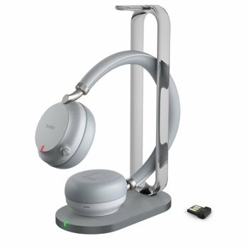 Слушалки Yeаlink BH72 1208611, безжични, Bluetooth, USB, микрофон, Acoustic Shield, до 35 часа време на работа, сертифицирани за Microsoft Teams, зарядна стойка, сиви | JAR Computers Yeаlink BH72 Grey зарядна стойка 1208611
