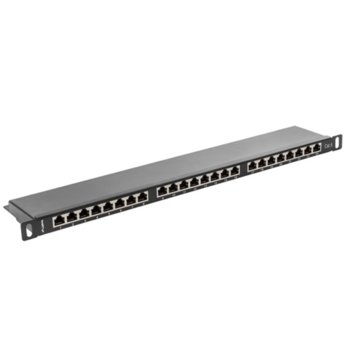 Пач панел Lanberg PPS6-0024-B, 24x порта, 19", 0.5U, Cat.6, Shielded, IDC T568A/T568B, черен | JAR Computers Lanberg PPS6-0024-B