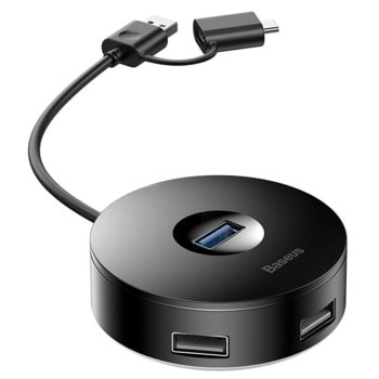 USB Хъб Baseus CAHUB-GA01, 1x USB 3.0, 3x USB 2.0, черен | JAR Computers Baseus CAHUB-GA01
