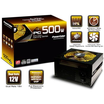 Захранване 500W, PowerColor Gaming 500W, ActivePFC, 120mm вентилатор | JAR Computers Захранване PowerColor Gaming 500W