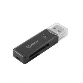 Четец за карти SBOX CR-01, USB 3.0, micro SD/SD/SDXC/SDHC, черен | JAR Computers SBOX CR-01