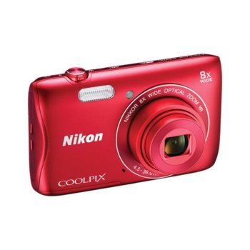 Nikon CoolPix S3700 (Red) + калъф + карта 8GB