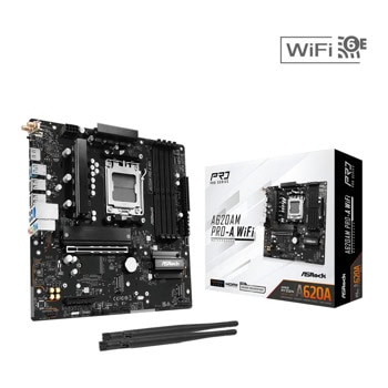 Дънна платка ASRock A620AM PRO-A WIFI, A620A, AM5, DDR5, PCI-E 4.0 (HDMI), 2x SATA 6Gb/s, 2x M.2 slots, 1x USB 3.2 Gen1 Type-C, Wi-Fi 6E, 2.5GbE LAN, Micro ATX | JAR Computers дънна платка asrock a620am pro-a wifi