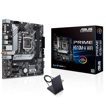 Дънна платка Asus PRIME H510M-A (Wi-Fi), H510, LGA1200, DDR4, PCI-E 4.0 (DP/HDMI/VGA), 4x SATA 6Gb/s, 1x M.2, 2x USB 3.2 Gen 1, Wi-Fi, Bluetooth, Micro ATX | JAR Computers Asus PRIME H510M-A WIFI