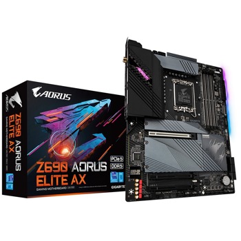 Дънна платка Gigabyte Z690 AORUS ELITE AX, Z690, LGA 1700, DDR5, PCI-E 4.0, (DP&HDMI)(CF), 6x SATA 6Gb/s, 4x M.2, 1x USB-C 3.2 Gen 2x2, ATX | JAR Computers Gigabyte Z690 AORUS ELITE AX