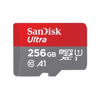 Карта памет 256GB microSDXC, с SD адаптер, SanDisk Ultra, Class 10 UHS-I U1, скорост на четене до 150Mb/s | JAR Computers SanDisk 256GB Ultra SDSQUAC-256G-GN6MA