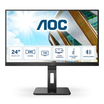 Монитор AOC 24P2QM, 23" (58.32 cm) VA панел, 75Hz, Full HD, 4 ms, 20 000 000:1, 300cd/m2, DisplayPort, HDMI, DVI-D, VGA, USB Hub | JAR Computers AOC 24P2QM
