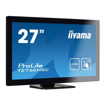 Монитор Iiyama PROLITE T2736MSC-B1, 27" (68.58 cm) IPS сензорен панел, 75Hz, Full HD, 4ms, 12 000 000:1, 300 cd/m2, Display Port, HDMI, VGA, USB 3.0 image