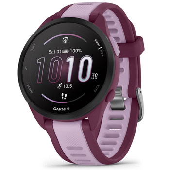 Смарт часовник Garmin Forerunner 165 Music (Berry/Lilac), 1.2" (3.04cm) AMOLED дисплей, Bluetooth, ANT+, Wi-Fi, GPS, 4GB Flash памет, пулсомер, измерване на SpO2, контролиране музиката на смартфона, 5ATM, до 11 дни време на работа, лилав | JAR Computers Garmin Forerunner 165 Music Berry/Lilac 010-02863