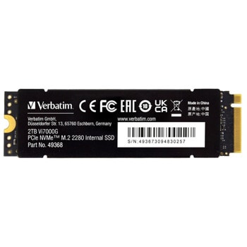 Памет SSD 2TB Verbatim Vi7000G, NVMe, M.2 (2280), скорост на четене до 7400MB/s, скорост на запис до 6700MB/s, с охлаждане | JAR Computers SSD Verbatim Vi7000G M.2 2TB